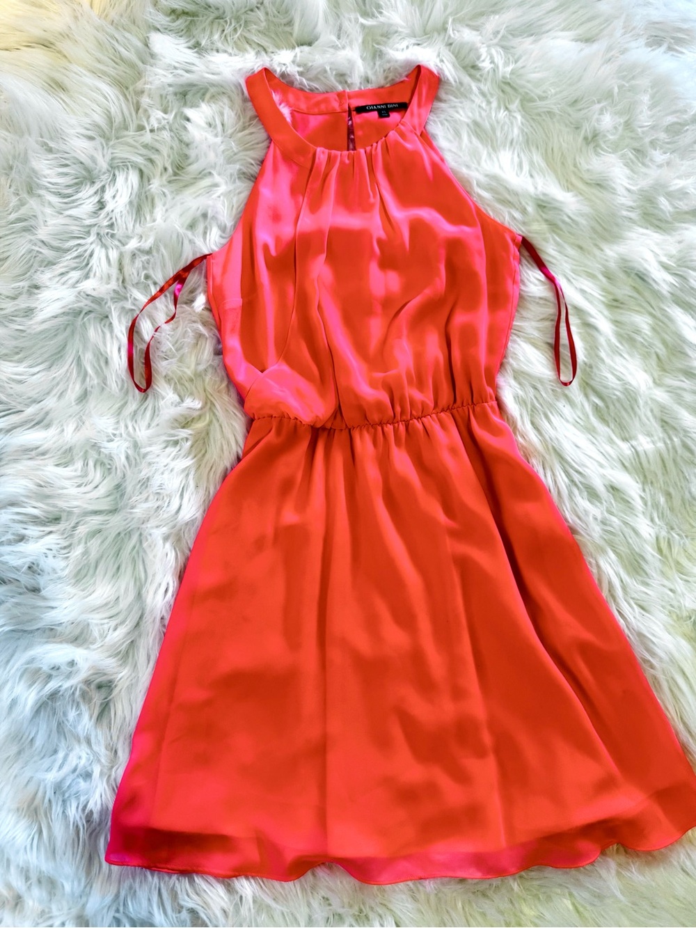Gianni Bini Coral Halter Cutout Mini Dress XS Neon Pink Fit & Flare NWOT - Picture 2 of 13